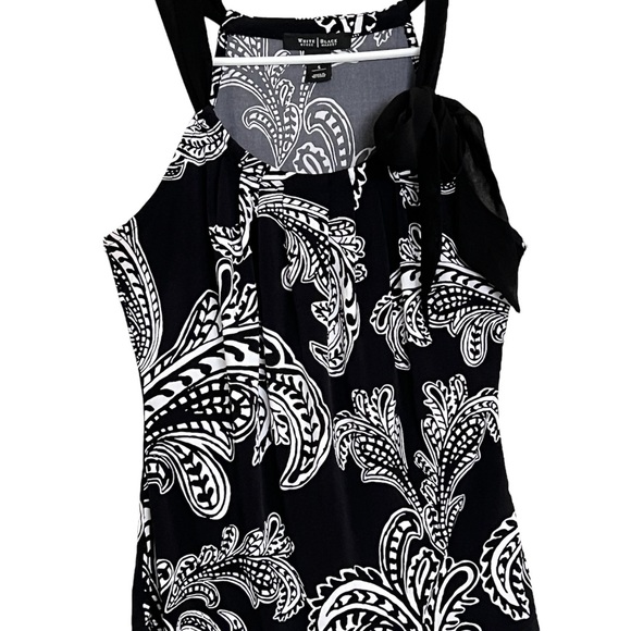 EUC | White House Black Market | Black & White Printed Blouse w/ Bow Size Small - Picture 2 of 5